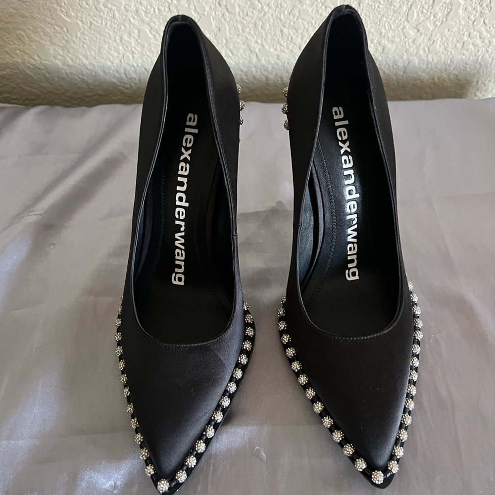 Alexander Wang Rie Crystal Satin Pointed Toe Heel Pump New - Picture 14 of 14